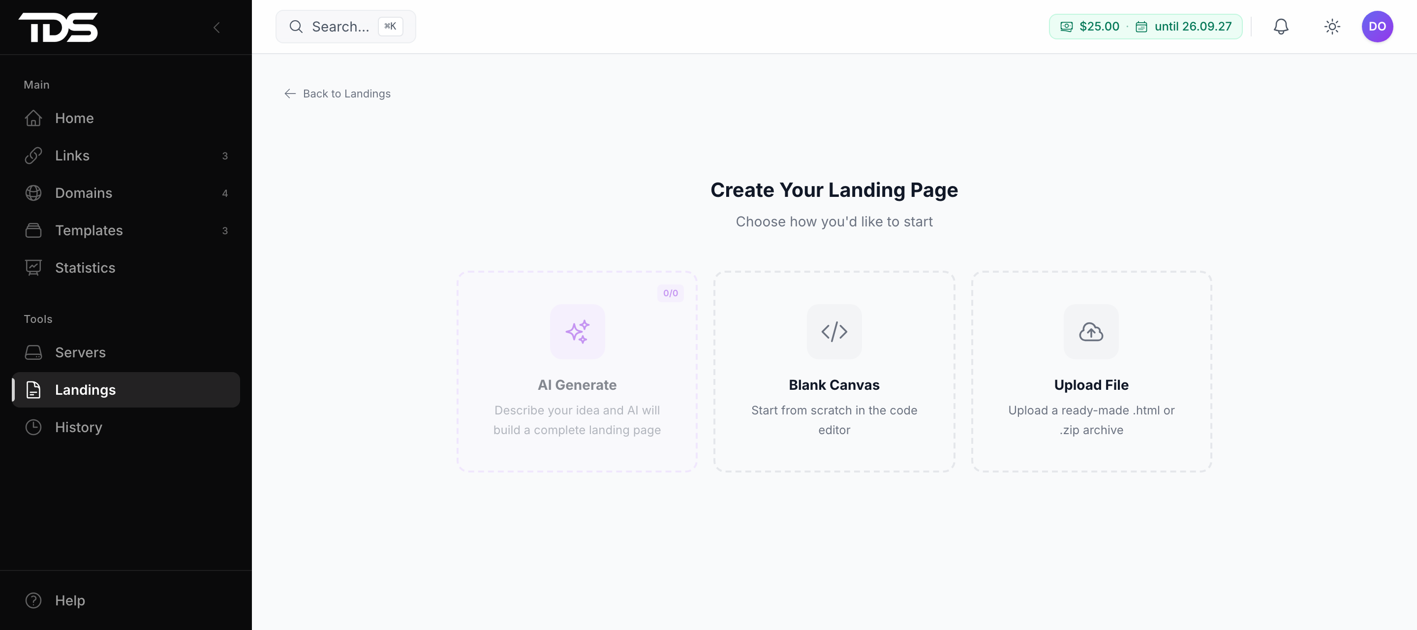 Choosing how to create a landing page