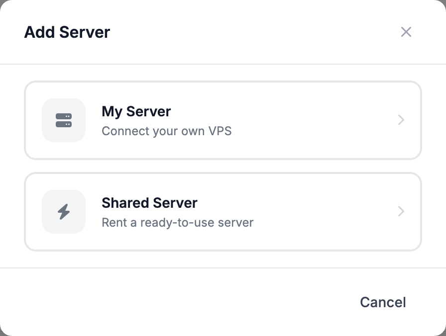 The Add Server window with the My Server option