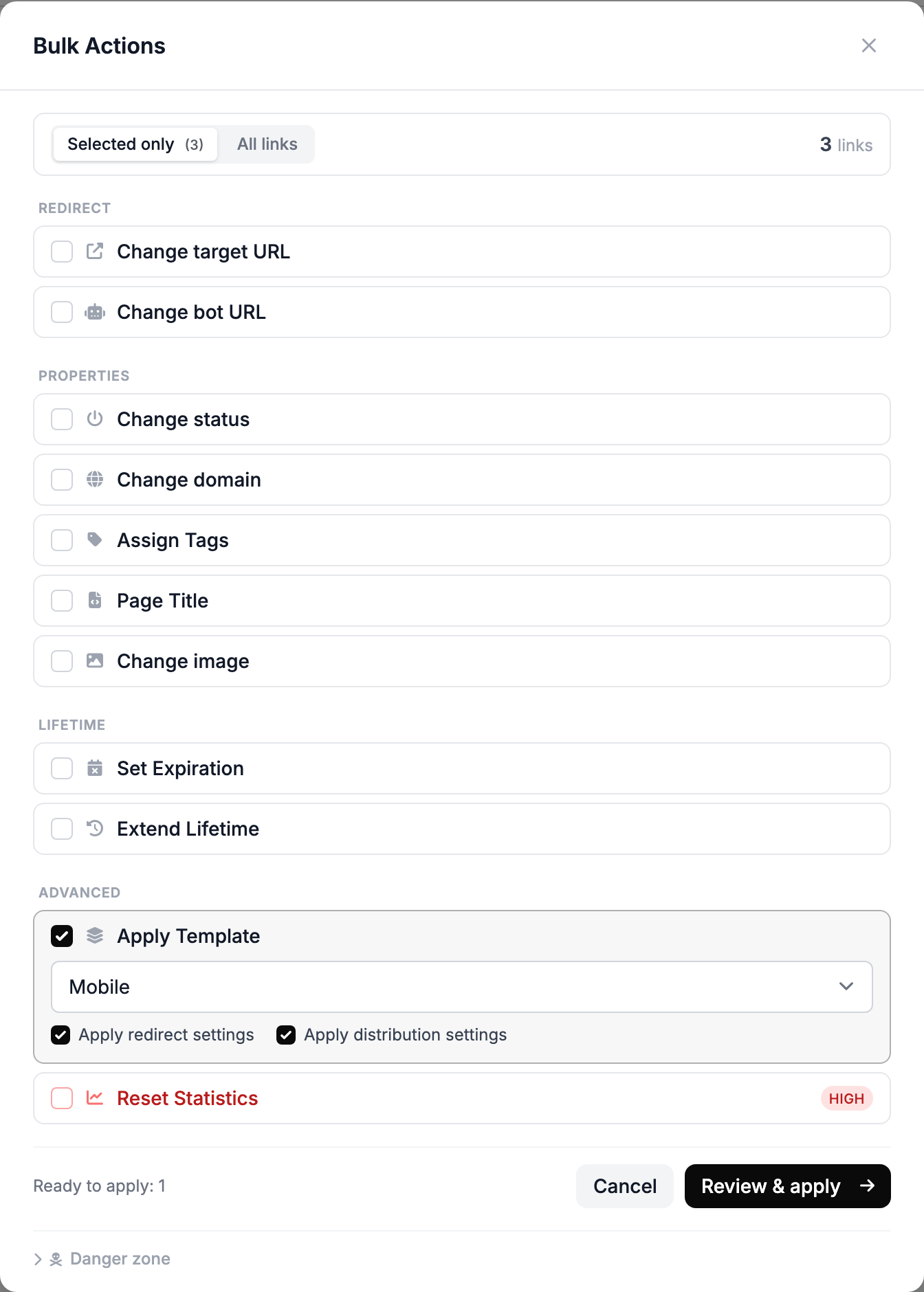 Apply Template in bulk actions