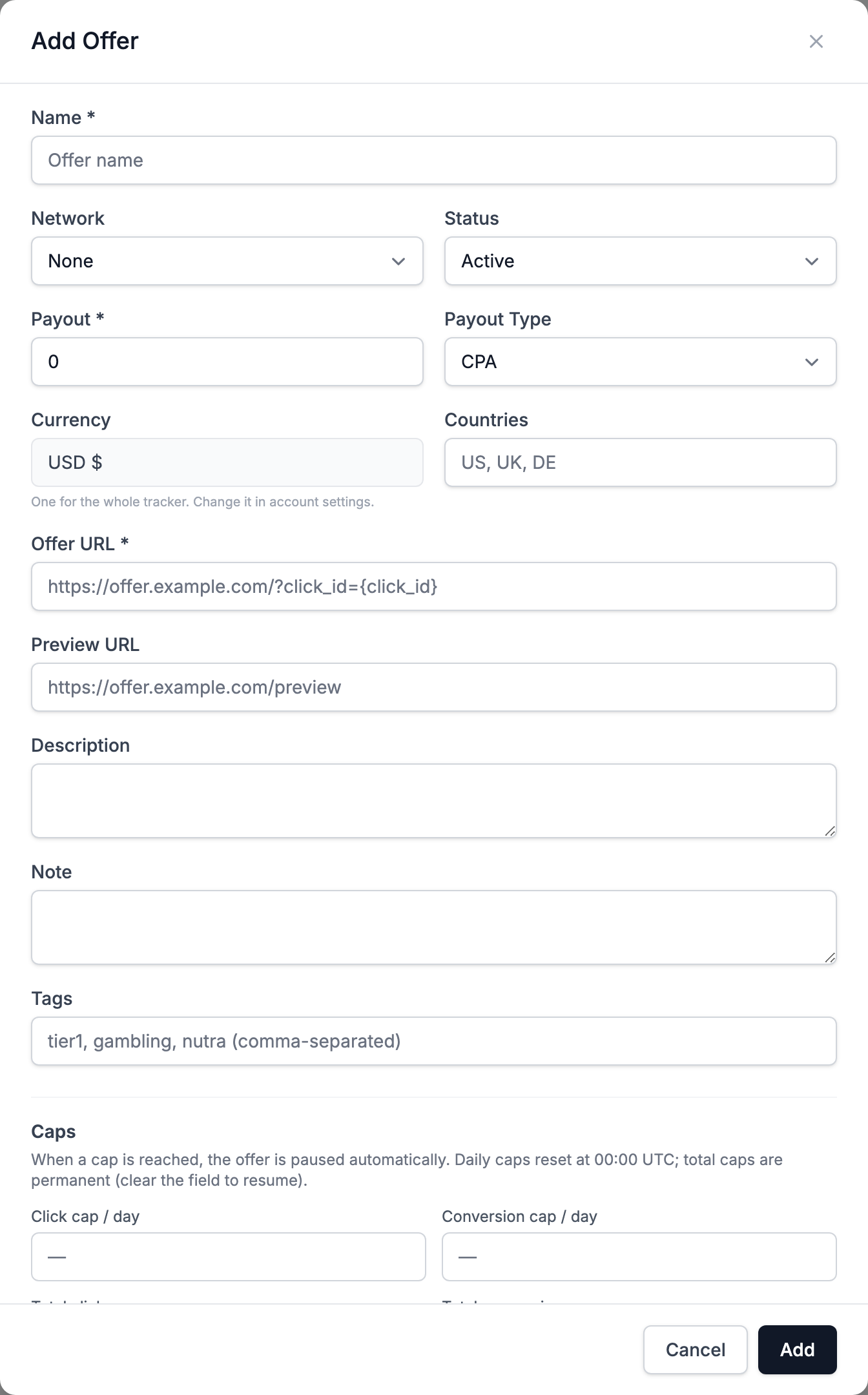 New offer form
