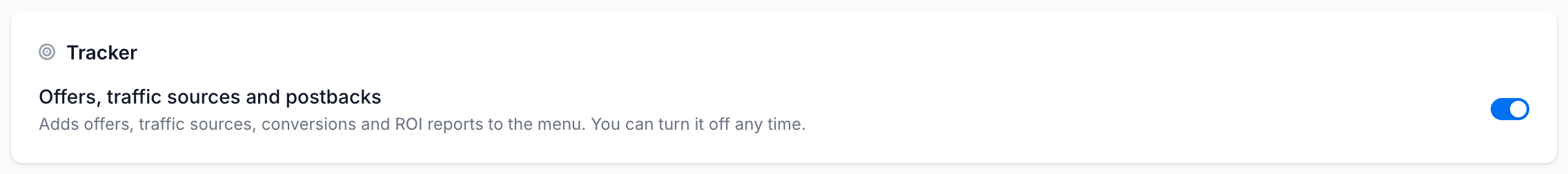 Tracker switch in settings